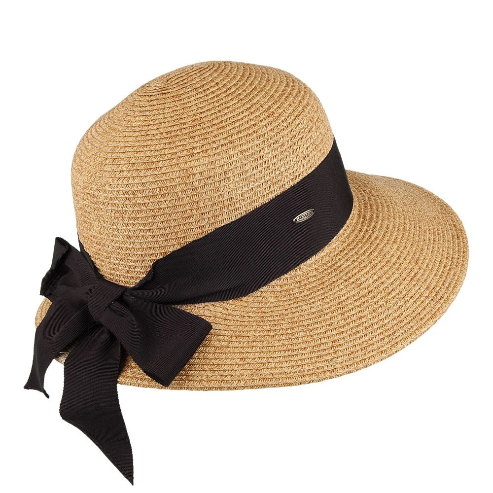 Scala Hats Straw Sun Hat With Grosgrain Bow - Light Brown - Image 2