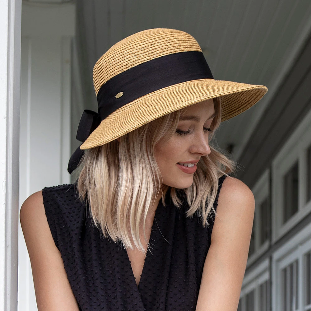 Scala Hats Straw Sun Hat With Grosgrain Bow - Light Brown - Image 3