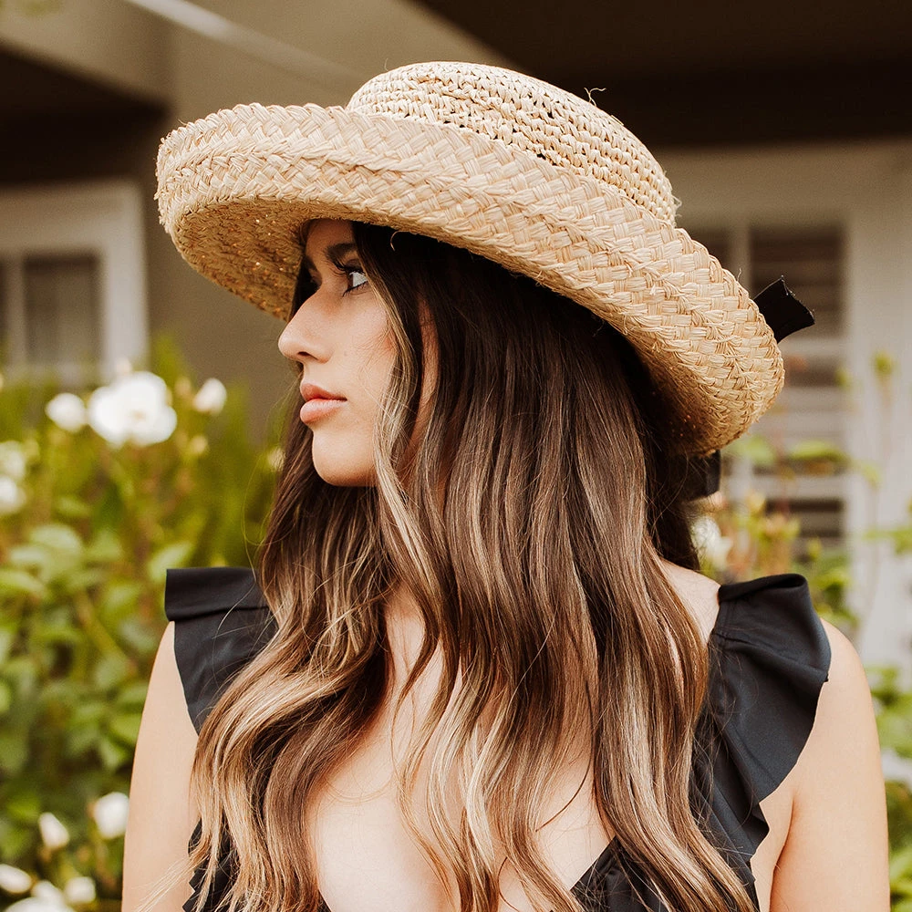 Scala Hats Crocheted Organic Raffia Straw Sun Hat With Black Band - Natural - Image 7