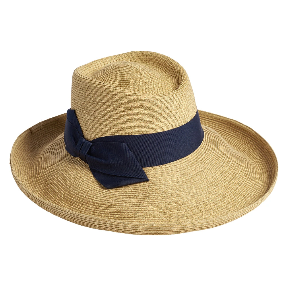Failsworth Hats Sissinghurst Straw Sun Hat With Navy Bow - Natural