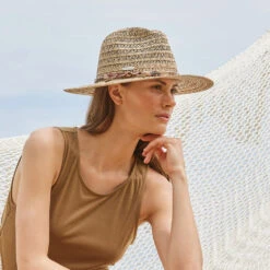 Seeberger Hats Patterned Straw Fedora Hat - Natural