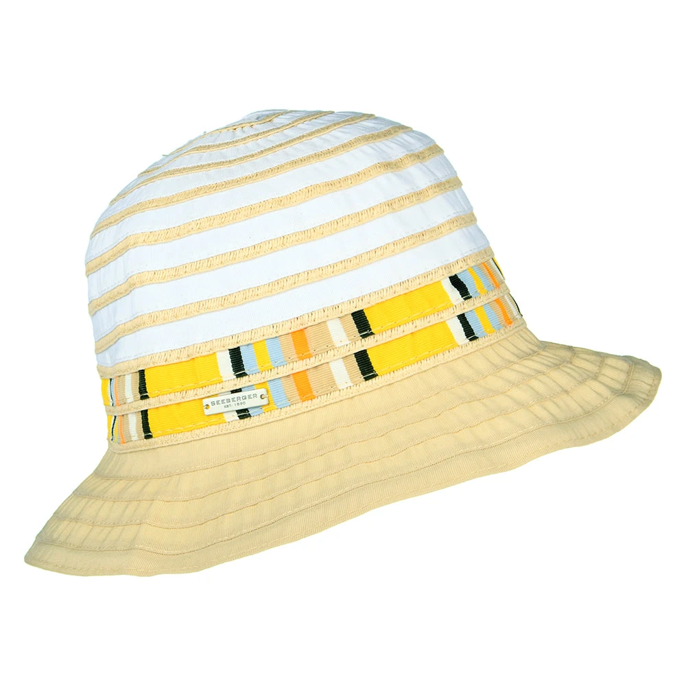 Seeberger Hats Striped Foldable Cloche Hat - White-Cream - Image 2