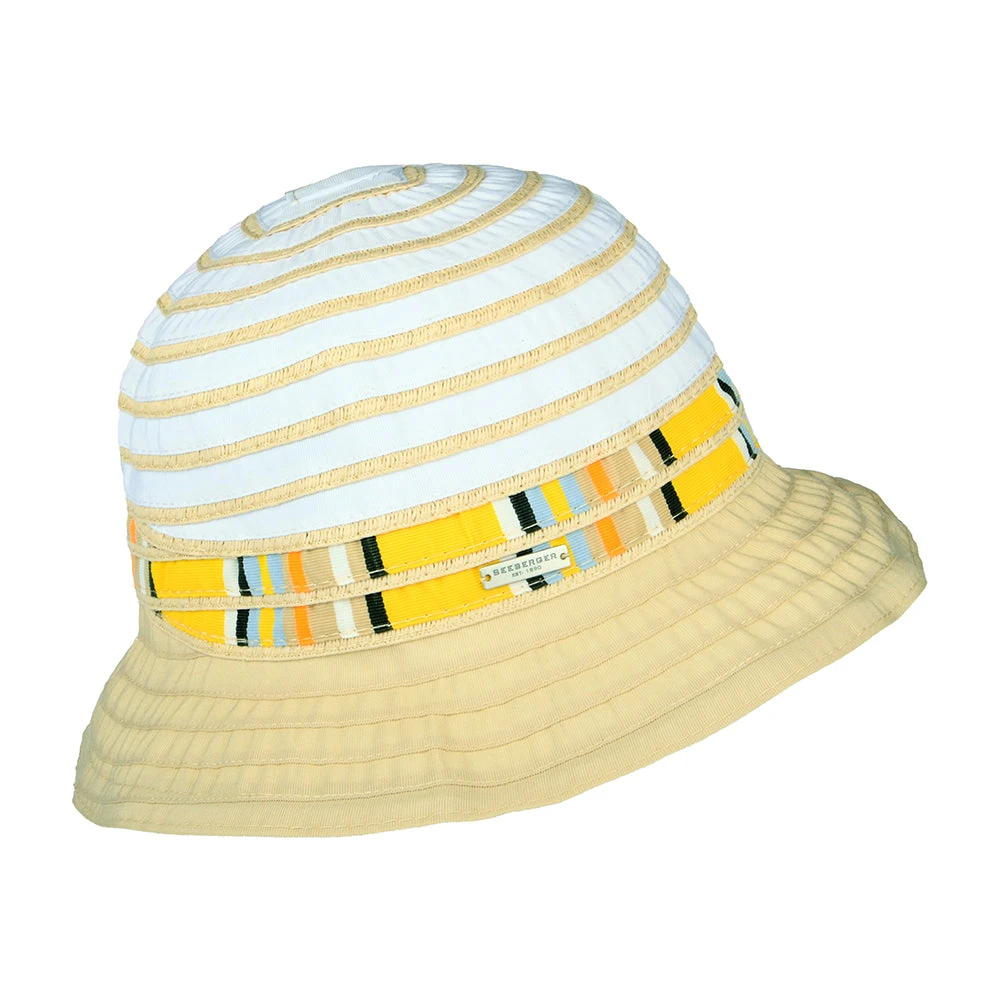 Seeberger Hats Striped Foldable Cloche Hat - White-Cream - Image 3