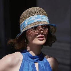 Seeberger Hats Seagrass Straw Cloche Hat - Natural-Blue