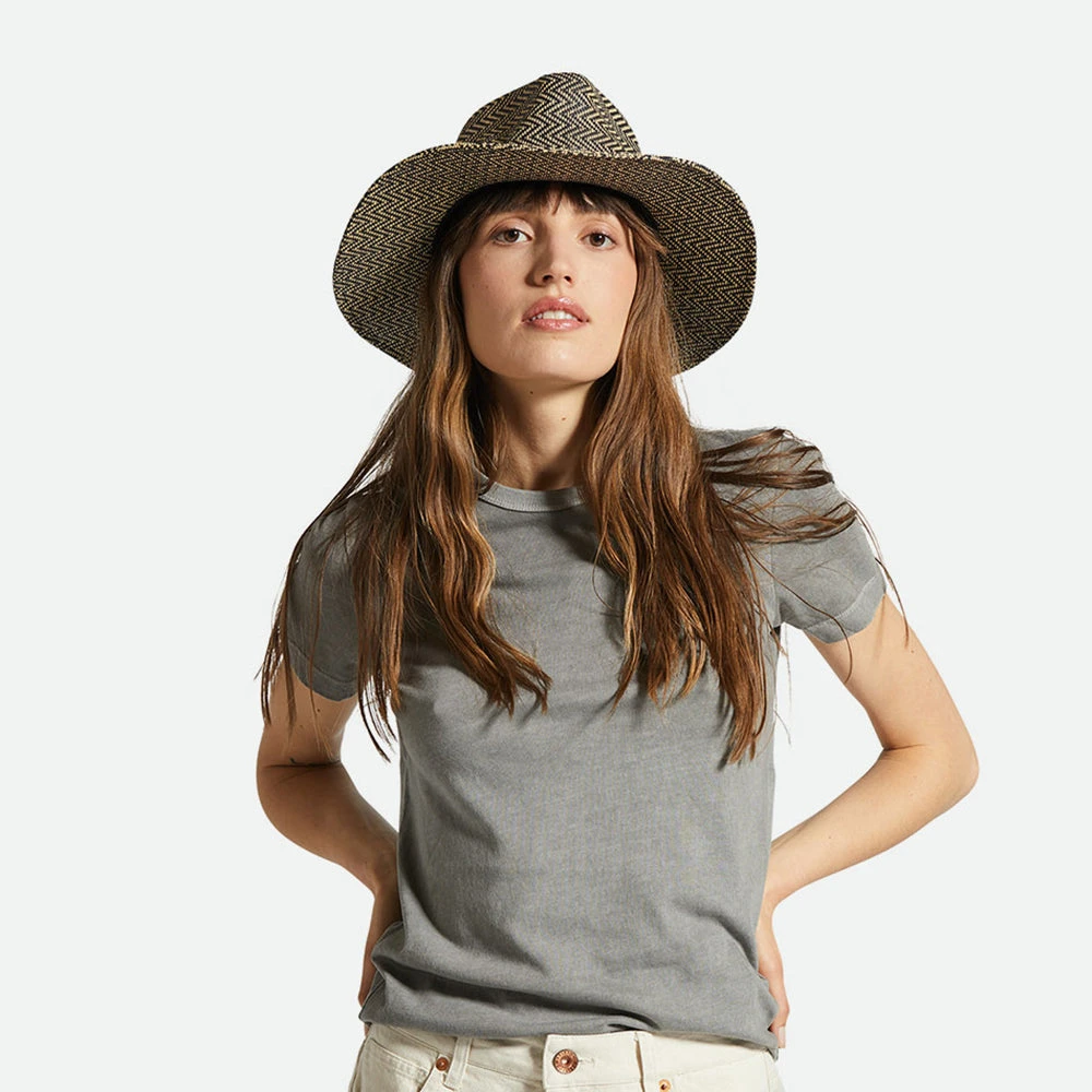 Brixton Hats Carolina Packable Toyo Straw Fedora Hat - Black-Natural - Image 4