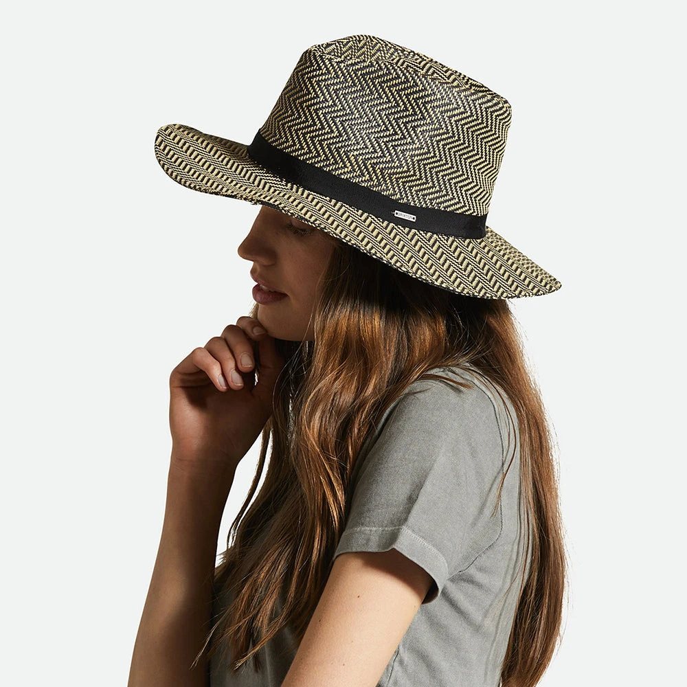 Brixton Hats Carolina Packable Toyo Straw Fedora Hat - Black-Natural - Image 5
