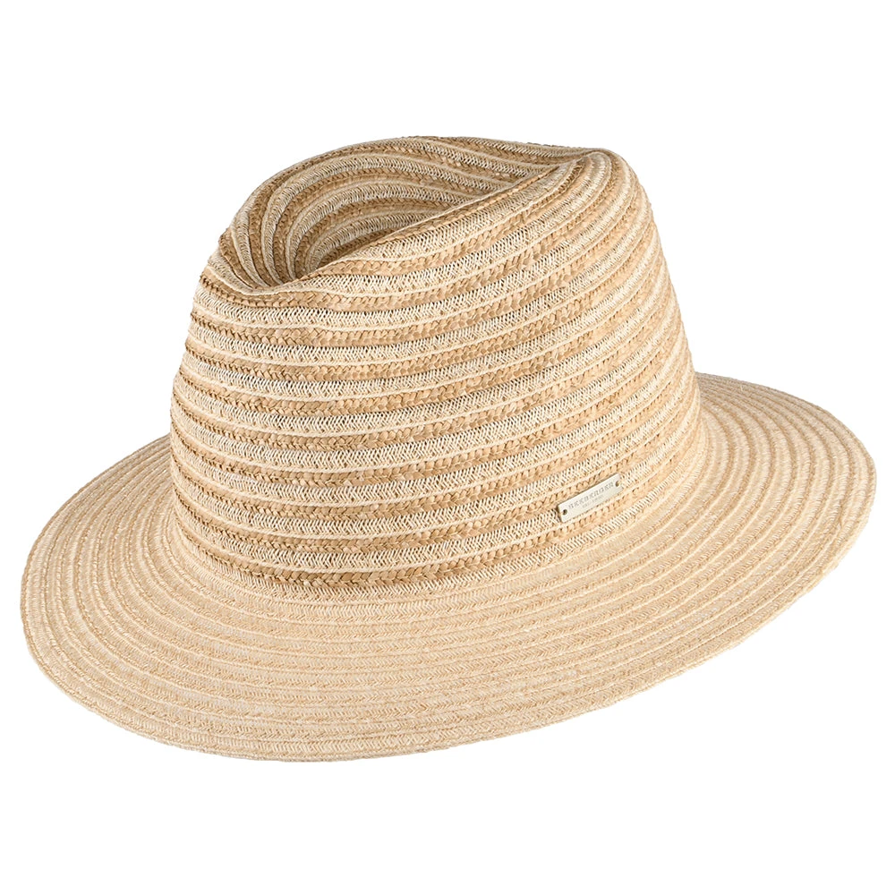 Seeberger Hats Striped Straw Fedora Hat - Natural-Sand - Image 2
