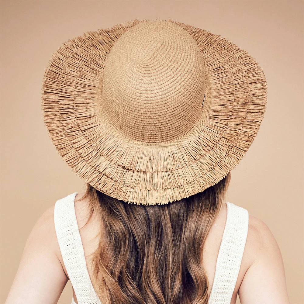 Seeberger Hats Toyo Straw Fringe Sun Hat - Light Brown