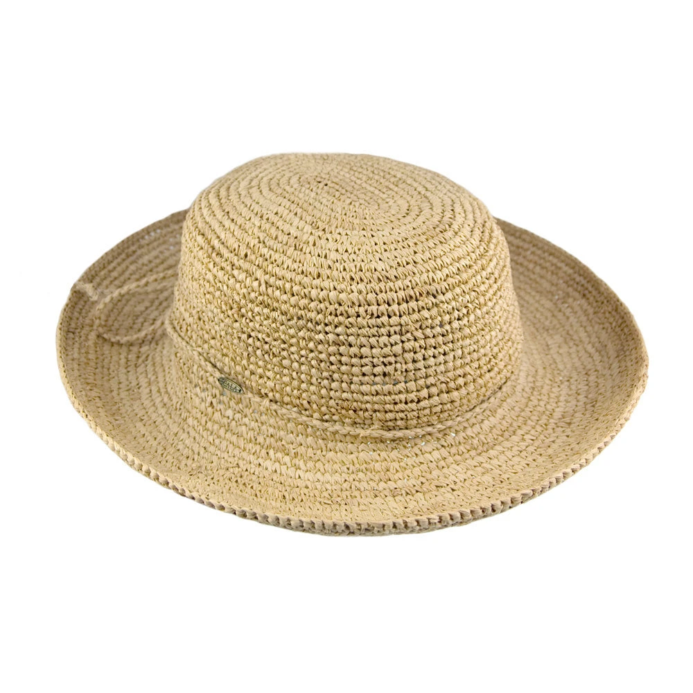 Scala Hats Packable Twisted Raffia Boater Straw Sun Hat - Natural