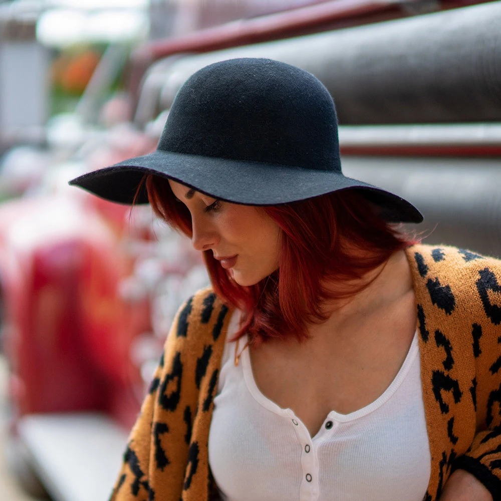 Scala Hats Sonora Raw Edge Wool Felt Floppy Hat - Black - Image 2