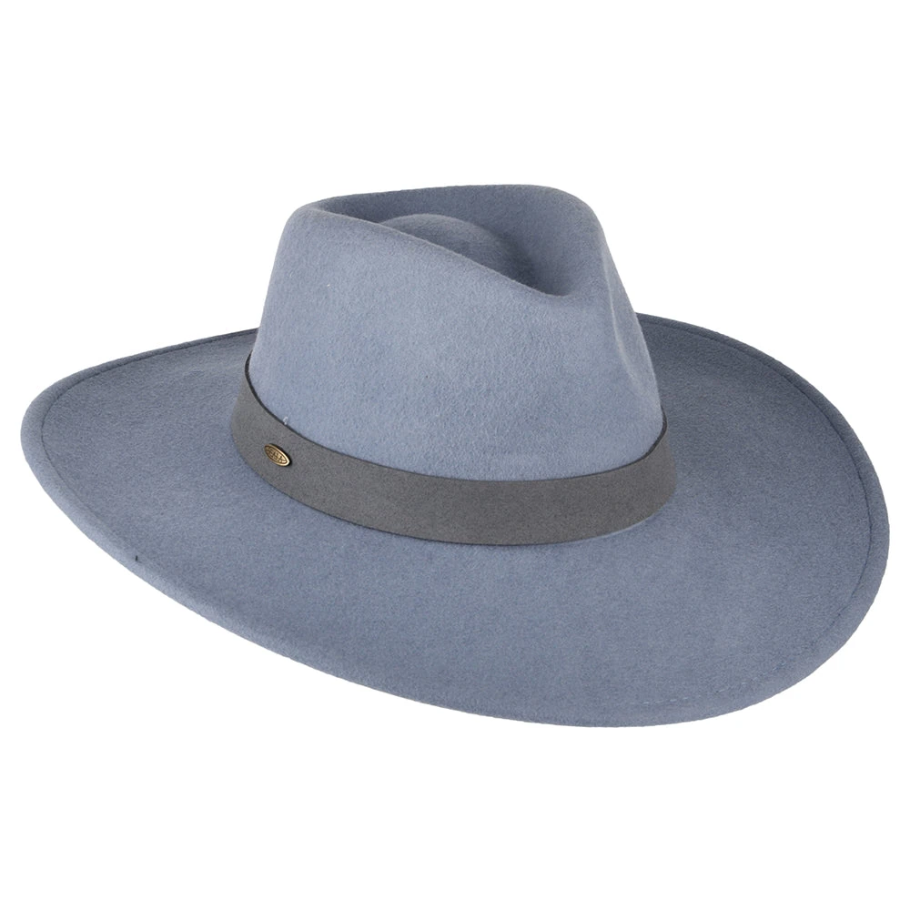 Scala Hats Inaki Wool Felt Safari Fedora Hat - Ice Blue