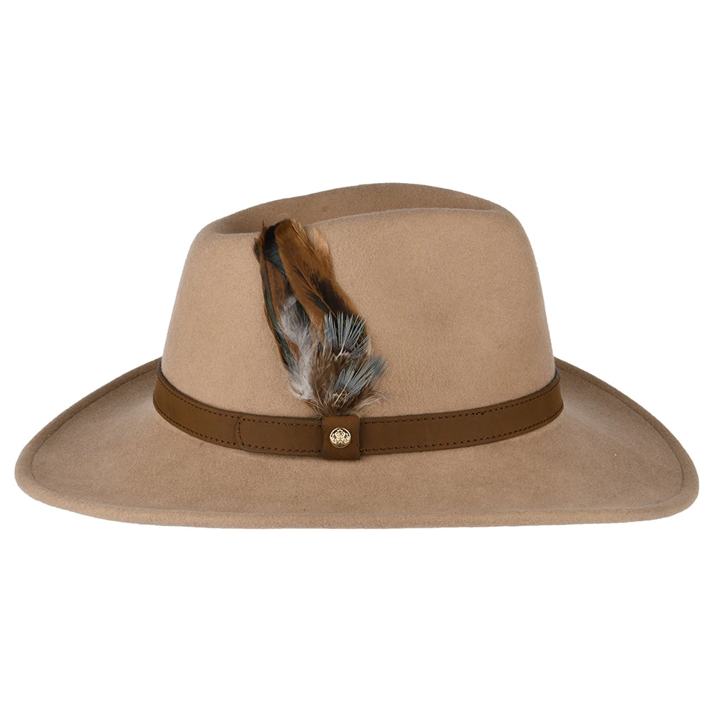 Failsworth Hats Showerproof Wool Felt Outback Hat With Feathers - Camel - Image 2