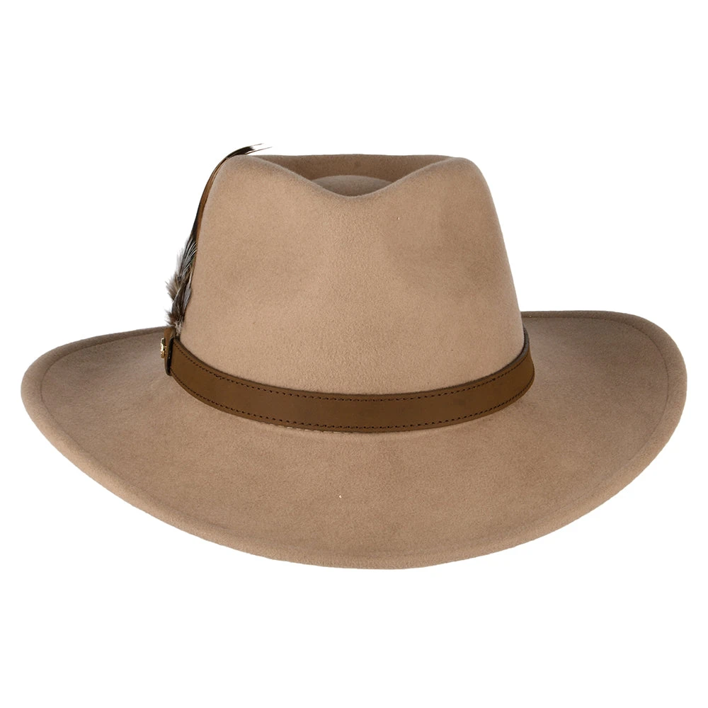 Failsworth Hats Showerproof Wool Felt Outback Hat With Feathers - Camel - Image 3