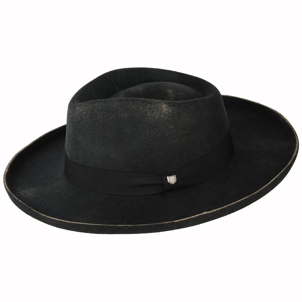 Brixton Hats Victoria Wool Felt Fedora Hat - Washed Black - Image 2