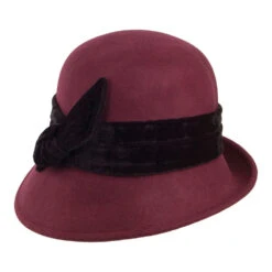 Scala Hats Madeline Wool Felt Cloche With Velvet Band - Burgundy