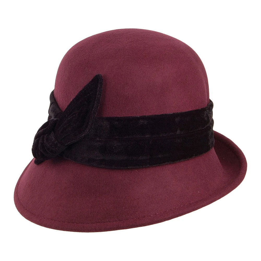 Scala Hats Madeline Wool Felt Cloche With Velvet Band - Burgundy