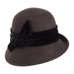 Scala Hats Madeline Wool Felt Cloche With Velvet Band - Chocolate