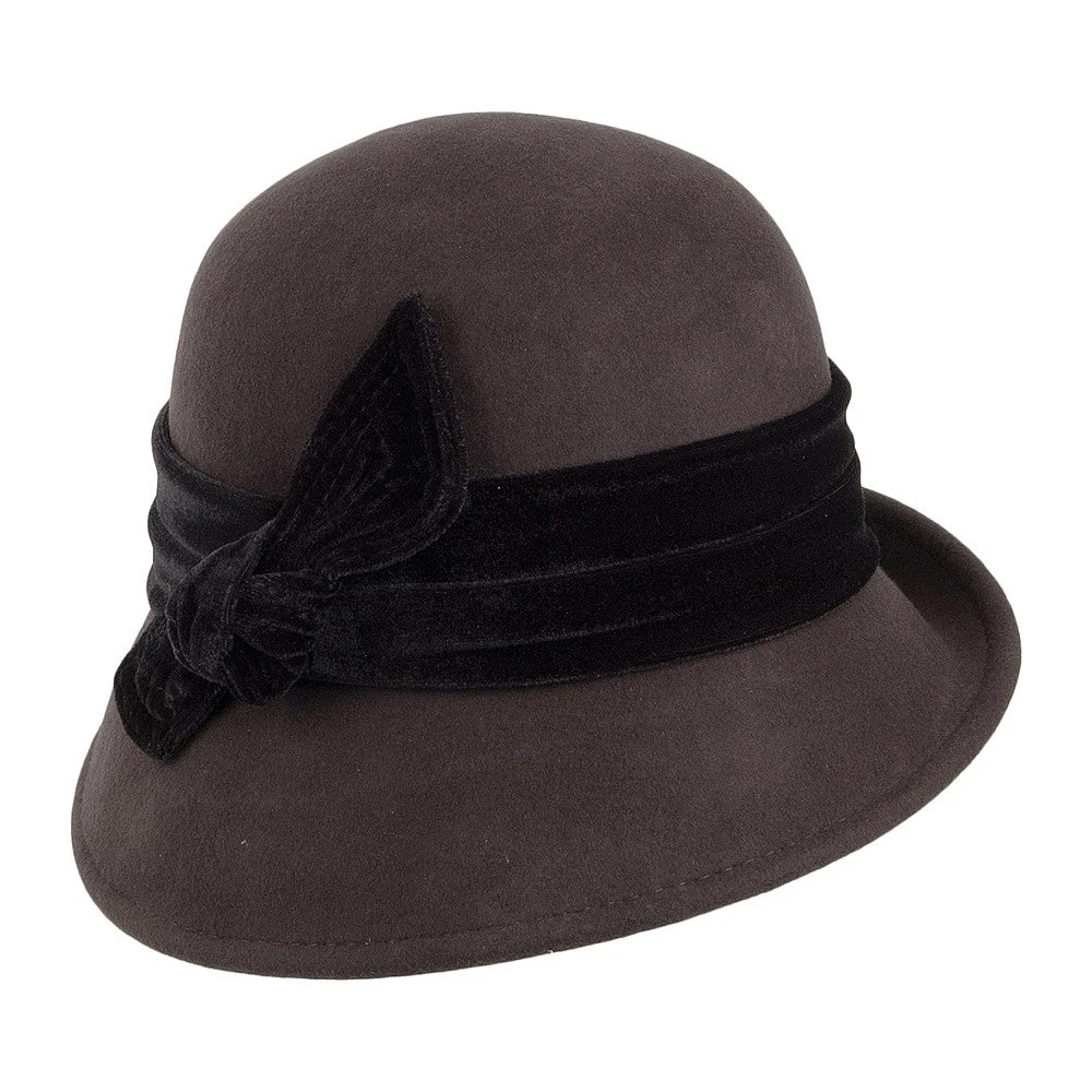 Scala Hats Madeline Wool Felt Cloche With Velvet Band - Chocolate