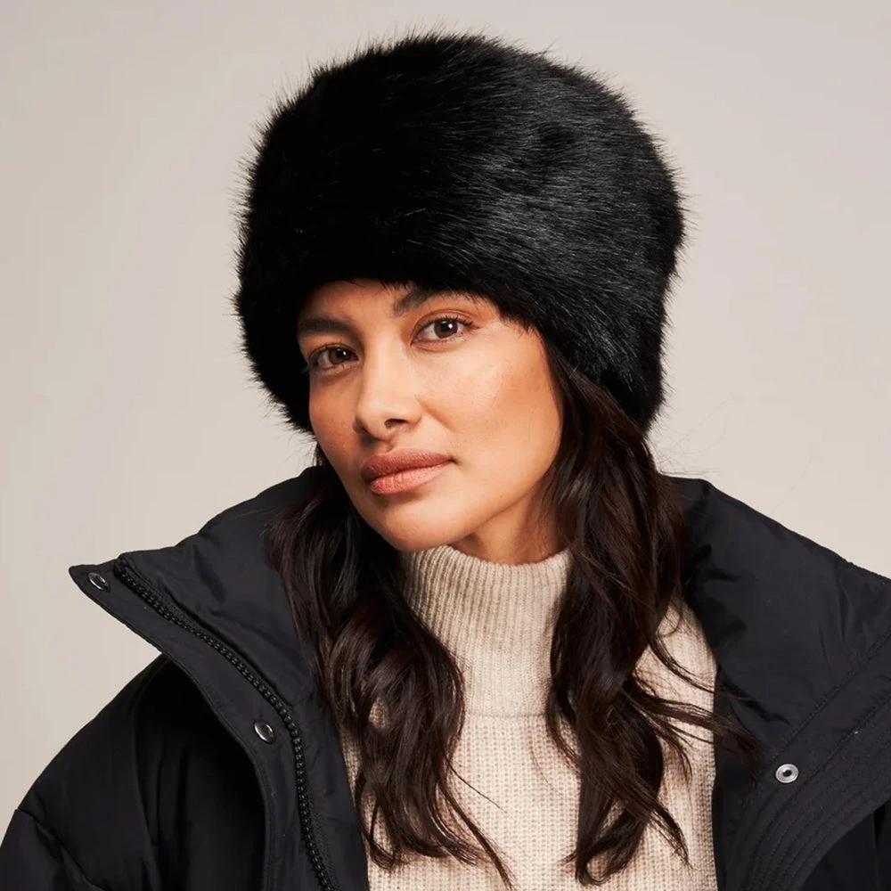 Helen Moore Womens Faux Fur Winter Pillbox Hat - Black - Image 3