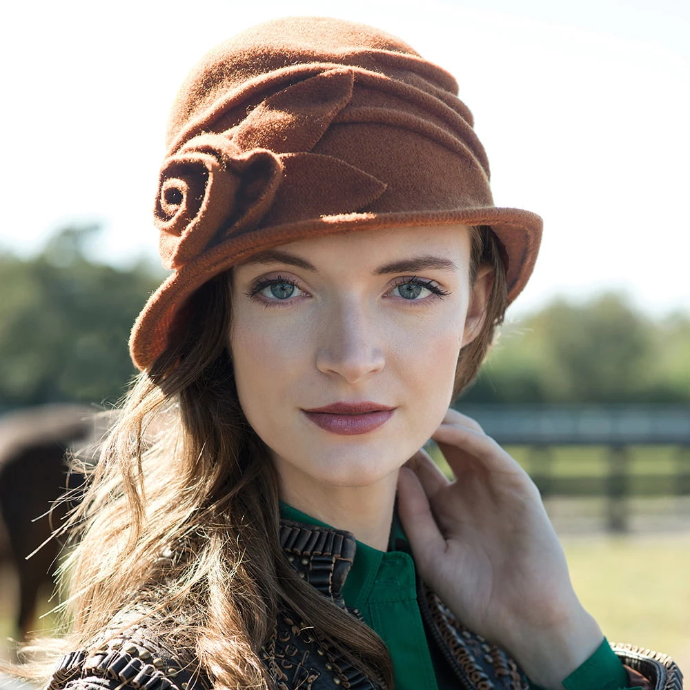 Scala Hats Sienna Wool Cloche With Rosette - Rust - Image 2