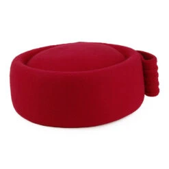 Whiteley Hats Jackie O Loop Bow Wool Pillbox Hat - Red