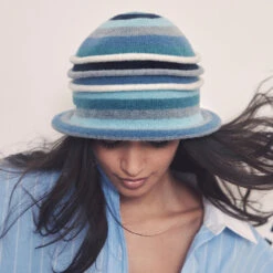 Seeberger Hats Striped Boiled Virgin Wool Cloche Hat - Jade-Blue