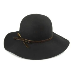 Sur La Tête Womens Vintage Wool Felt Floppy Hat - Black