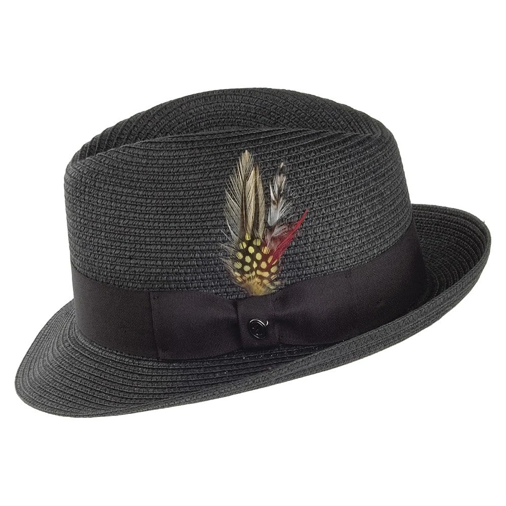 Jaxon & James Pinch Crown Straw Trilby Hat - Black - Image 2