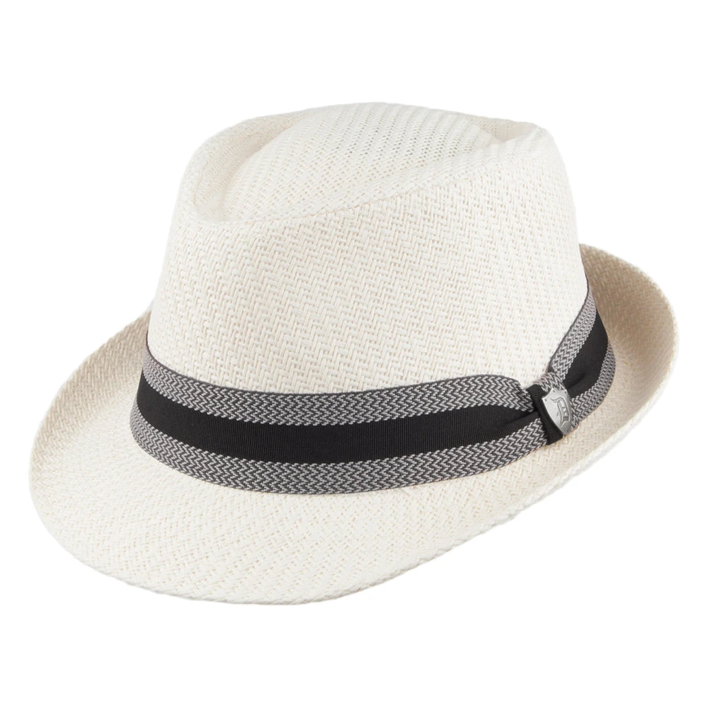 Dorfman Pacific Hats Matte Toyo Straw Trilby Hat With Striped Band - Ivory