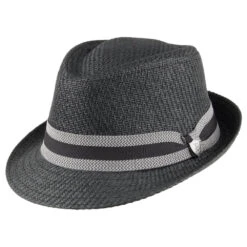 Dorfman Pacific Hats Matte Toyo Straw Trilby Hat With Striped Band - Black