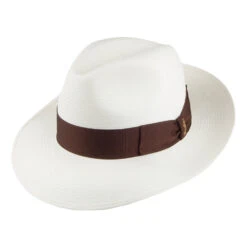 Borsalino Fine Panama Fedora With Brown Band - Bleach