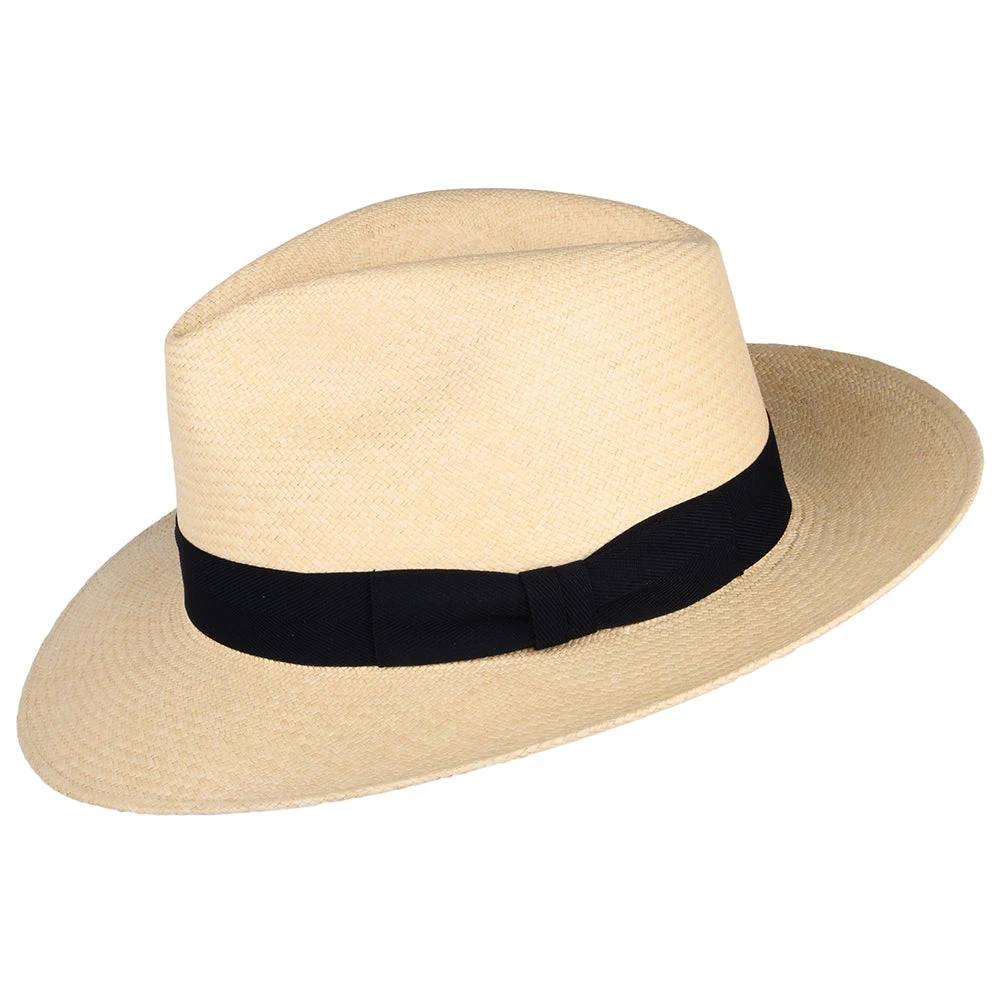 Failsworth Hats Downbrim Panama Fedora Hat - Natural-Navy - Image 2