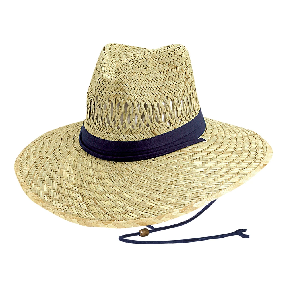 Dorfman Pacific Hats Rush Straw Lifeguard Hat - Natural-Navy