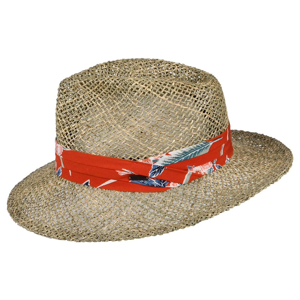 Brixton Hats Aloha Seagrass Straw Fedora Hat - Natural-Orange - Image 2