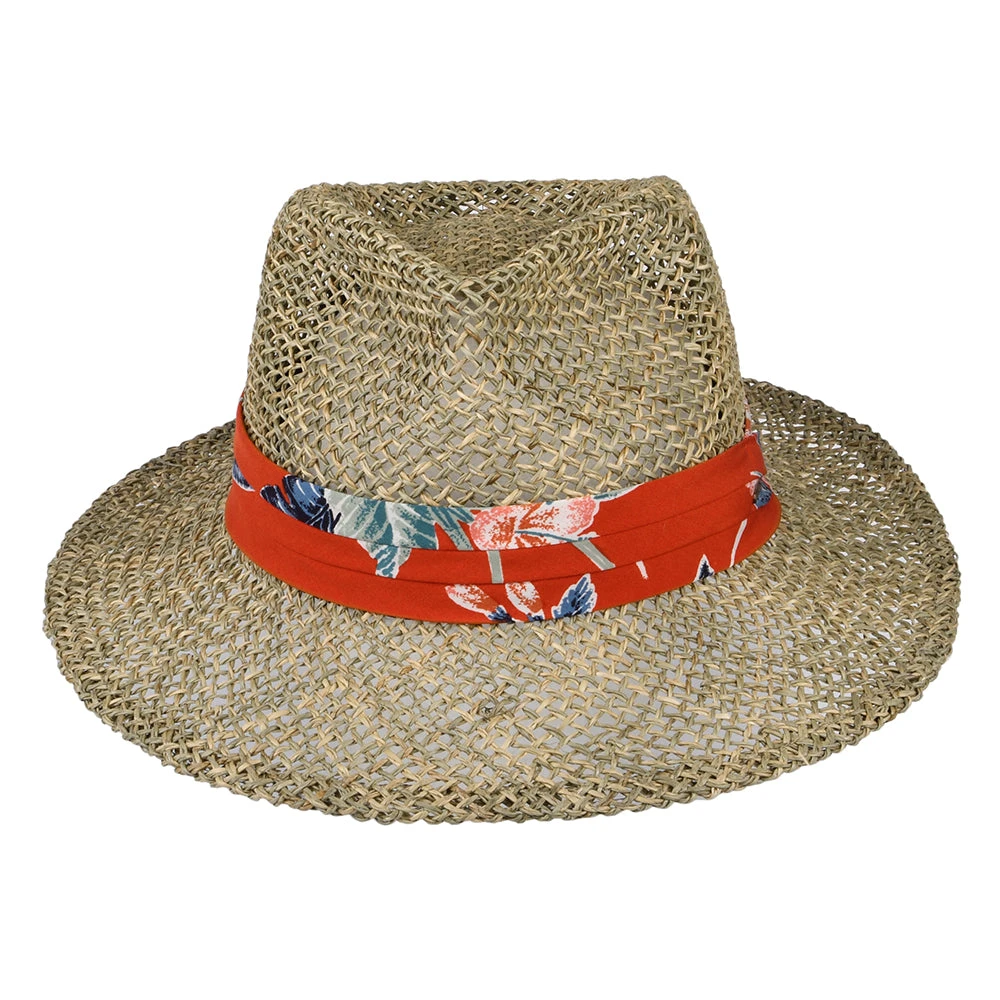 Brixton Hats Aloha Seagrass Straw Fedora Hat - Natural-Orange - Image 3