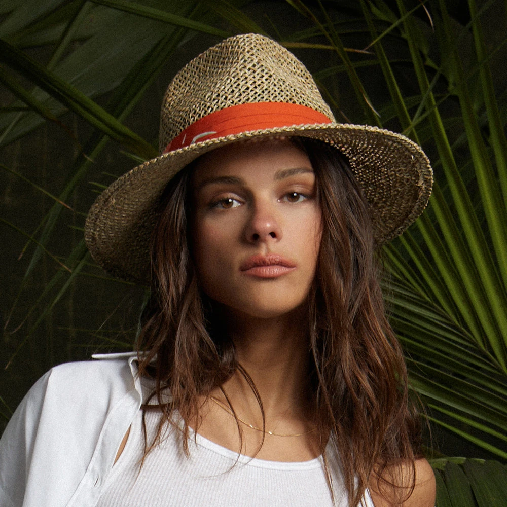 Brixton Hats Aloha Seagrass Straw Fedora Hat - Natural-Orange - Image 6