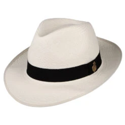 Christys Hats Classic Preset Panama Fedora Hat With Black Band - Bleach