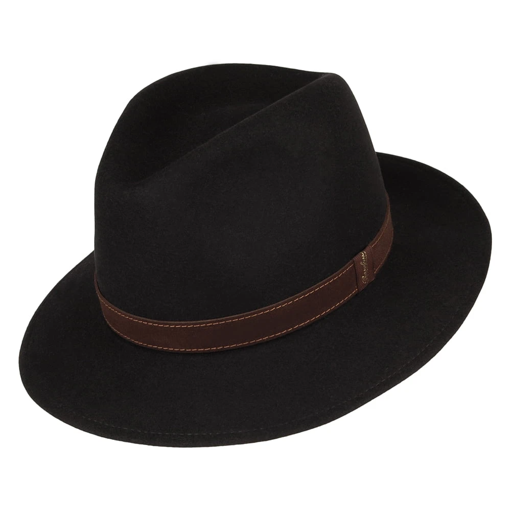 Borsalino Fur Felt Crushable Safari Fedora Hat - Black