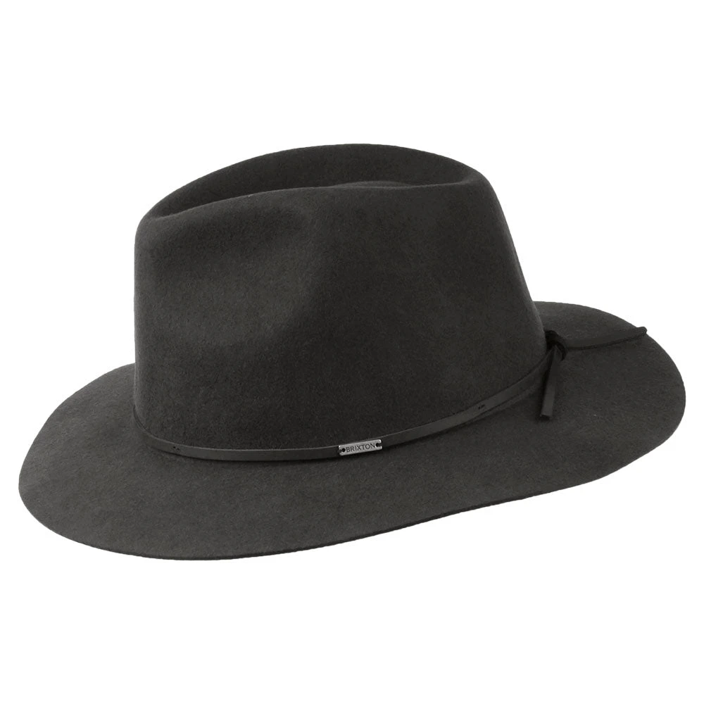 Brixton Hats Wesley Packable Wool Felt Fedora Hat - Washed Black - Image 2