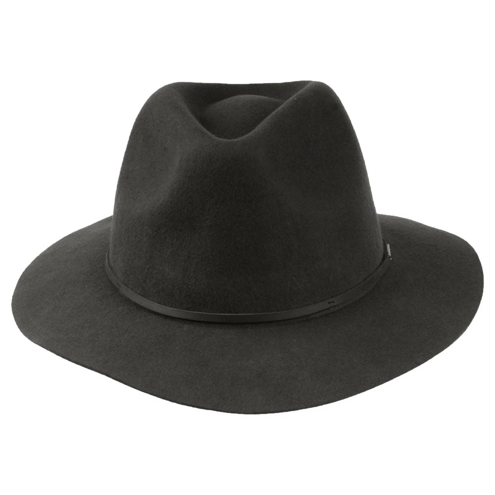 Brixton Hats Wesley Packable Wool Felt Fedora Hat - Washed Black - Image 3