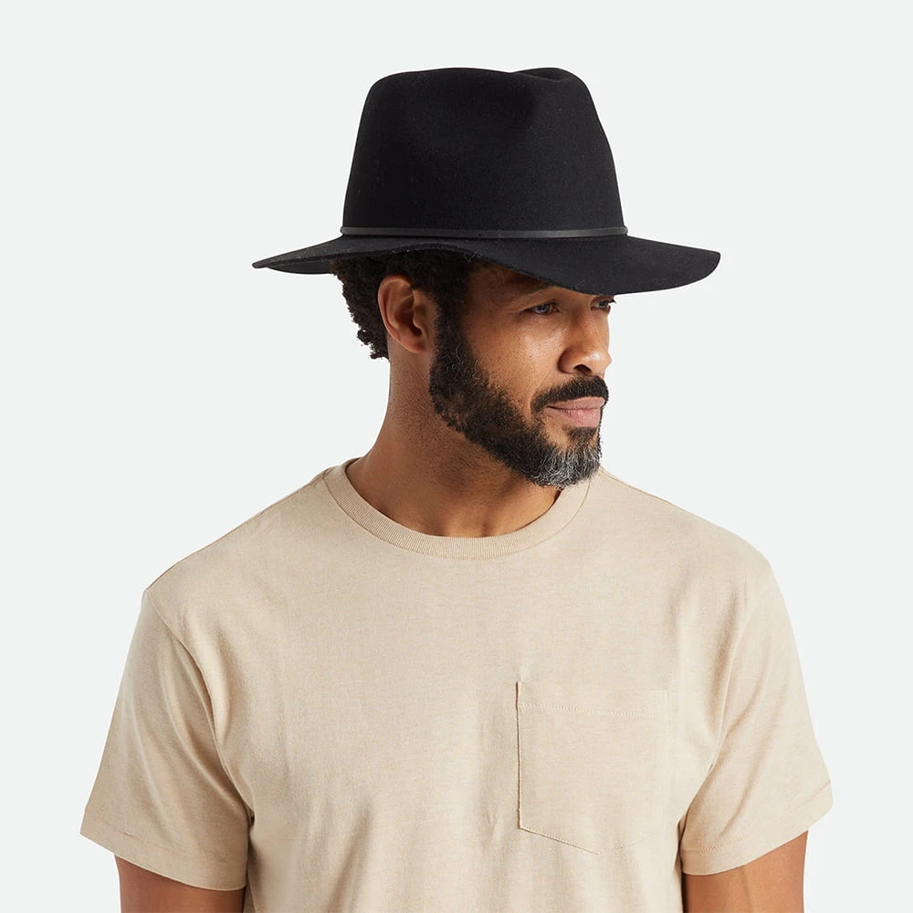 Brixton Hats Wesley Packable Wool Felt Fedora Hat - Washed Black - Image 5