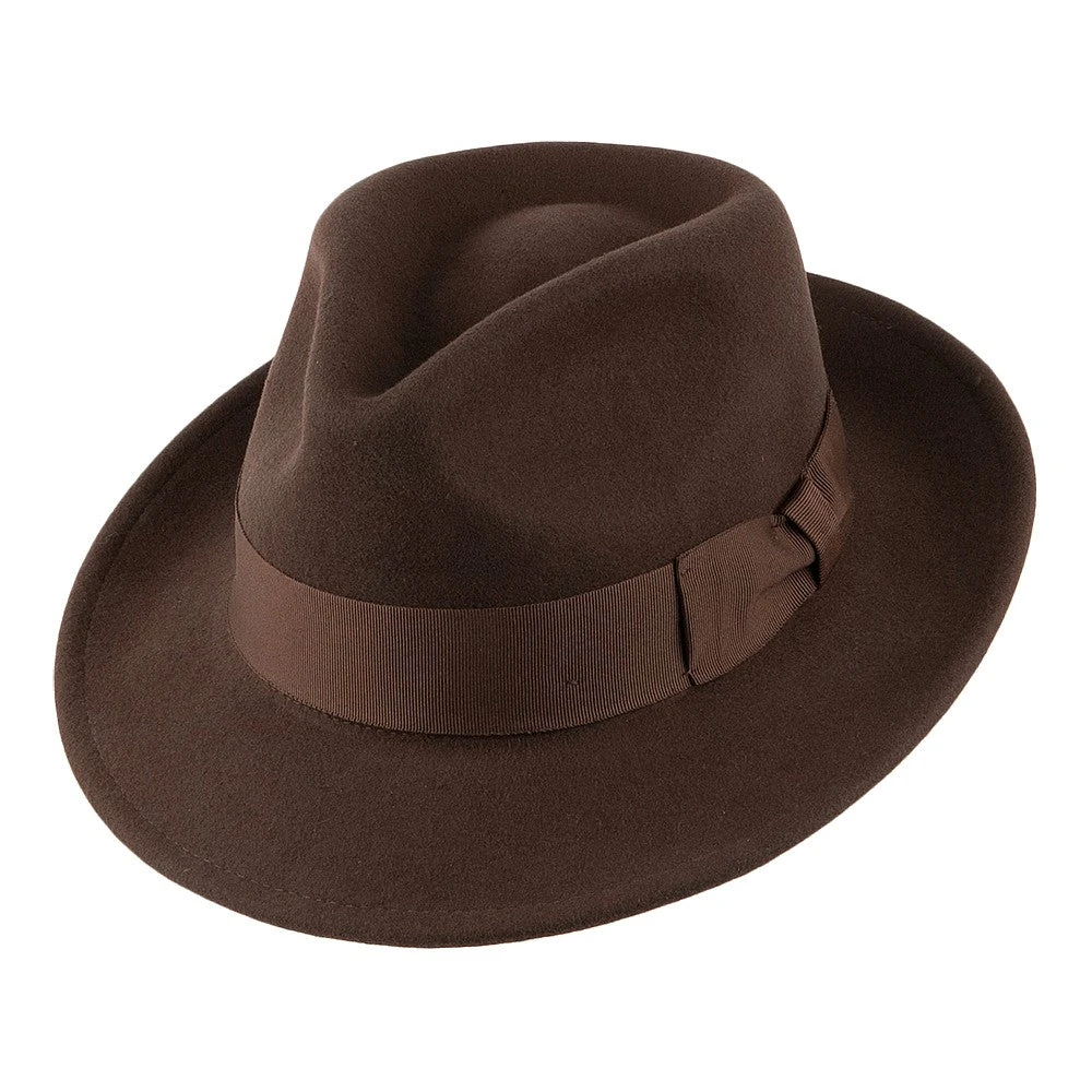 Jaxon & James Crushable C-Crown Wool Felt Fedora Hat - Brown - Image 2