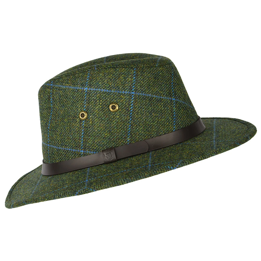 Failsworth Hats Huntsman Windowpane Showerproof Fedora Hat - Olive-Blue - Image 2