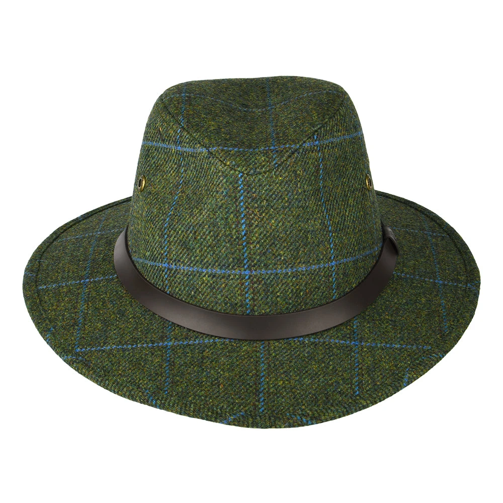 Failsworth Hats Huntsman Windowpane Showerproof Fedora Hat - Olive-Blue - Image 3