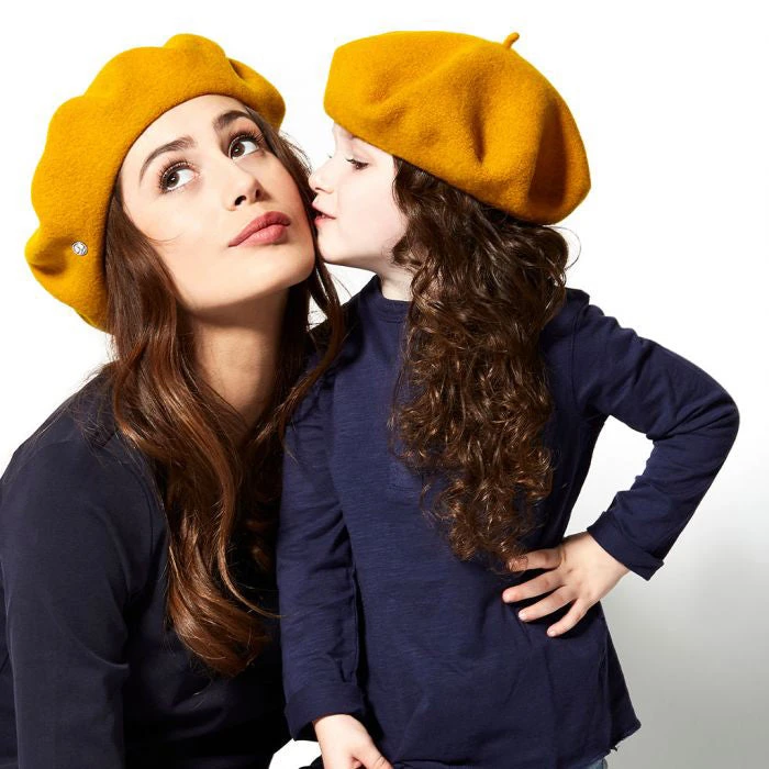 Héritage Par Laulhère Hats Authentique Merino Wool Beret - Mustard - Image 2