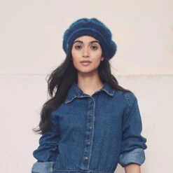 Seeberger Hats Striped Angora Beret - Blue