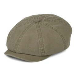 Stetson Hats Hatteras Washed Organic Cotton Newsboy Cap - Olive