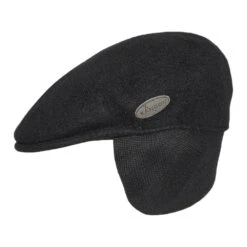 Kangol Wool 504 Earflaps Flat Cap - Black