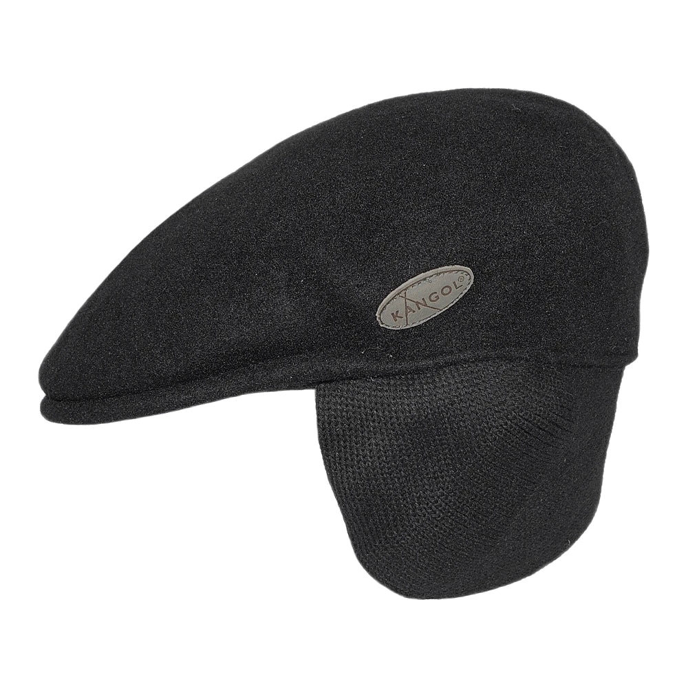 Kangol Wool 504 Earflaps Flat Cap - Black