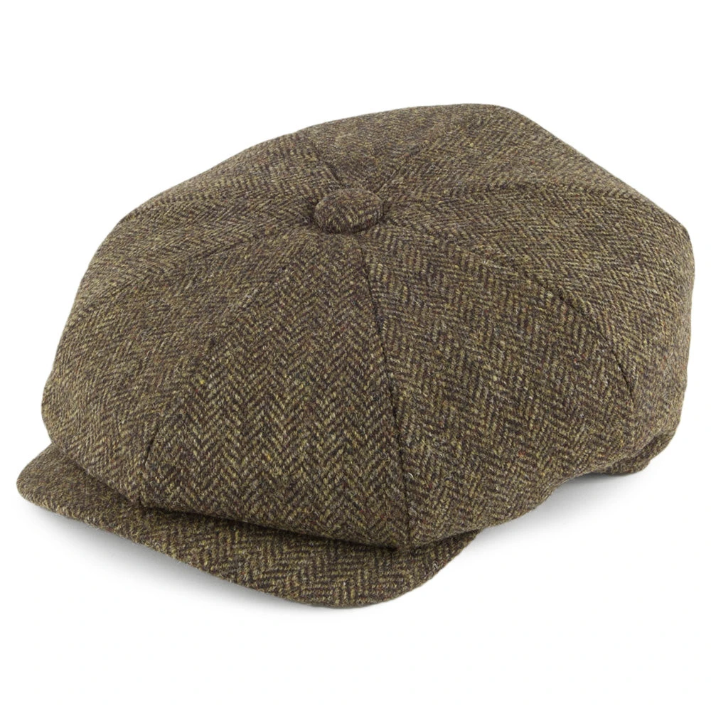 Christys Hats Country Tweed Herringbone Newsboy Cap - Olive